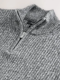 Gris - Pull Coupe classique texturé en maille à col zippé avec laine