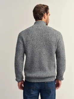 Gris - Pull Coupe classique texturé en maille à col zippé avec laine