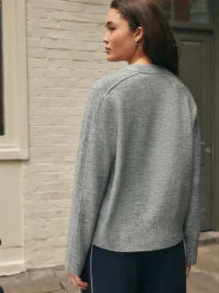 Gris - Pull en maille à col rond en laine