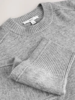 Gris - Pull en maille à col rond en laine