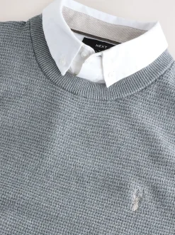 Gris - Pull Oxford texturé coupe classique