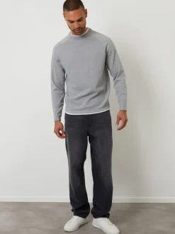 Gris - Pull Threadbare Mock T-shirt texturé en maille à col rond