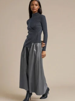 Gris - Religion Sophie Maxi Jupe en similicuir avec poches