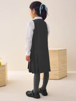 Gris - Robe d’école Pinafore brodée zippée sur le devant (3-14ans)