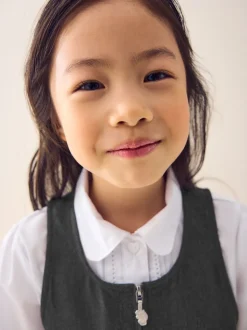 Gris - Robe d’école Pinafore brodée zippée sur le devant (3-14ans)