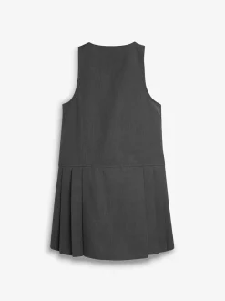 Gris - Robe d’école Pinafore brodée zippée sur le devant (3-14ans)