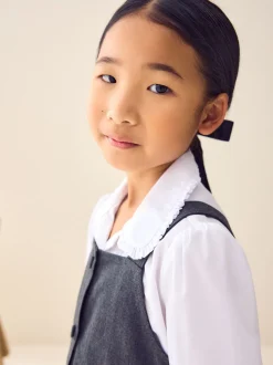 Gris - Robe d’école Tablier brodée boutonnée sur le devant (3-14ans)