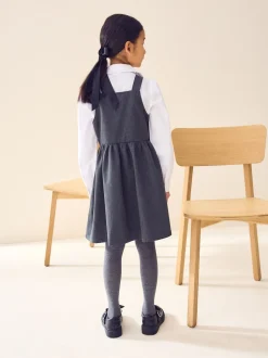 Gris - Robe d’école Tablier brodée boutonnée sur le devant (3-14ans)