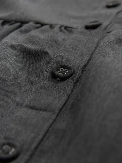 Gris - Robe d’école Tablier brodée boutonnée sur le devant (3-14ans)