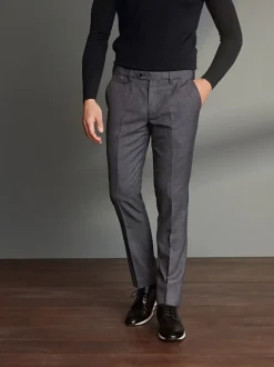 Gris - Slim Fit (Slim Fit) - Pantalons Signature en 100 % laine avec ceinture Motion Flex