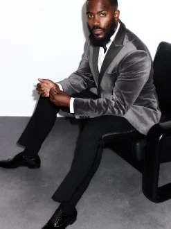 Gris - Slim Fit (Slim Fit) - Blazer Motionflex Extensible en velours