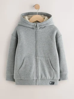 Gris - Sweat à capuche zippé en polaire Borg (3-16ans)
