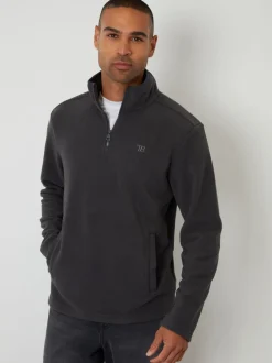 Gris - Sweat-shirt Threadbare quart zippé en micropolaire