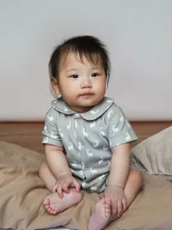 Gris - The Little Tailor Barboteuse Bébé Jersey Bunny Imprimé 100% Coton