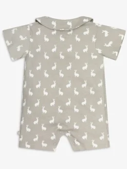 Gris - The Little Tailor Barboteuse Bébé Jersey Bunny Imprimé 100% Coton