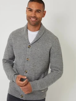 Gris - Threadbare Châle Col tricoté Cardigan