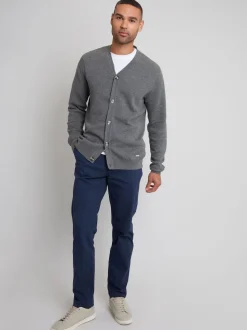 Gris - Threadbare Coton Blend Tricoté Cardigan