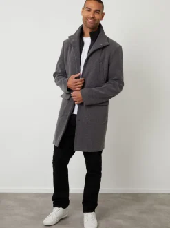 Gris - Threadbare Manteau utilitaire long en fausse laine à couche fantaisie