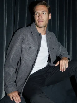 Gris - Threadbare Veste à boutons brossés-chemise