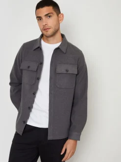 Gris - Threadbare Veste-chemise à boutons en laine et fausse fourrure