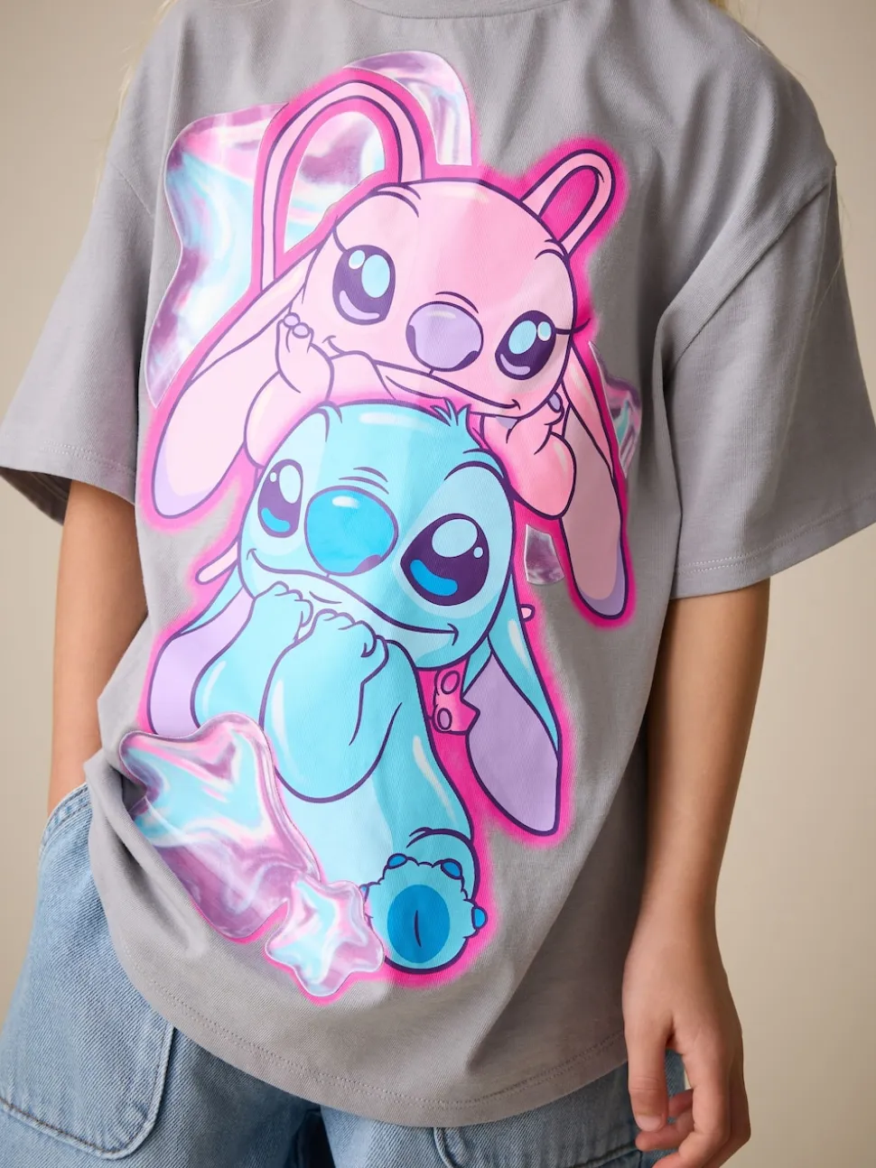 Gris - T-shirt graphique oversize Lilo & Stitch (3-16ans)