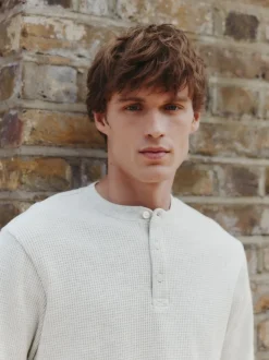 Gris - T-shirt manches longues à col mao