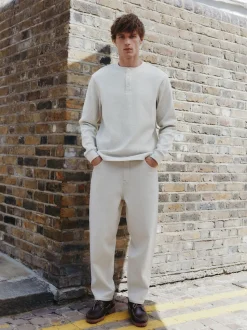 Gris - T-shirt manches longues à col mao