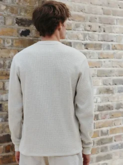 Gris - T-shirt manches longues à col mao