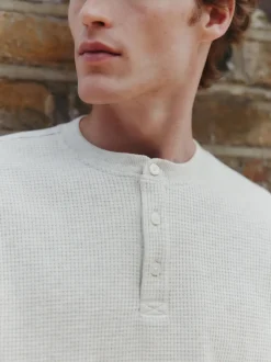 Gris - T-shirt manches longues à col mao