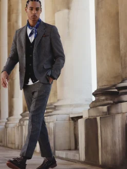 Gris - Veste de costume à coupe ajustée en laine mélangée à rayures à chevrons