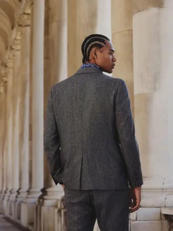 Gris - Veste de costume à coupe ajustée en laine mélangée à rayures à chevrons