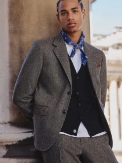 Gris - Veste de costume à coupe ajustée en laine mélangée à rayures à chevrons