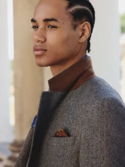 Gris - Veste de costume à coupe ajustée en laine mélangée à rayures à chevrons