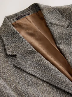 Gris - Veste de costume à coupe ajustée en laine mélangée à rayures à chevrons