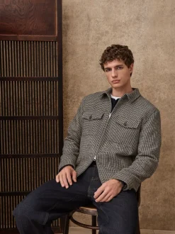 Gris - Veste élégante à deux poches en dents de poule