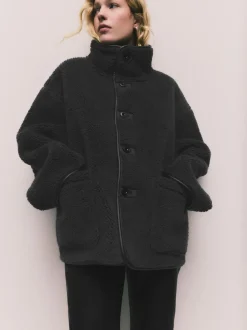 Gris - Veste réversible imitation peau de mouton