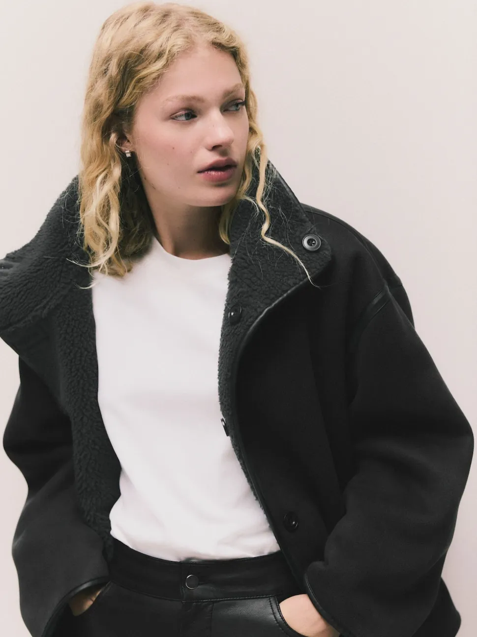 Gris - Veste réversible imitation peau de mouton