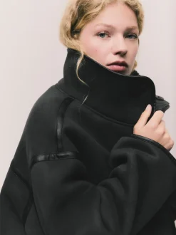 Gris - Veste réversible imitation peau de mouton