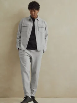 Gris - Veste-chemise en jersey sergé à boutons-pression