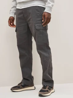Gris anthracite - Ajustement droit - Pantalon cargo stretch en coton