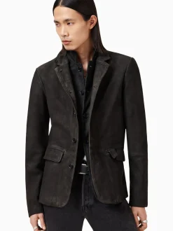 Gris Anthracite - Blazer AllSaints Survey en cuir daim gris double couche