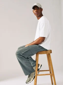 Gris anthracite - Coupe ample - Pantalon cargo stretch en coton