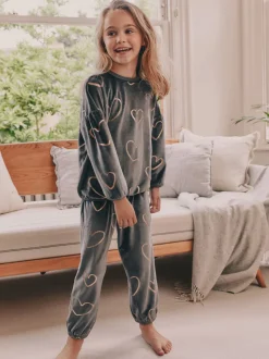 Gris anthracite cœur métallisé - Pyjama en laine polaire (9mths-16yrs)