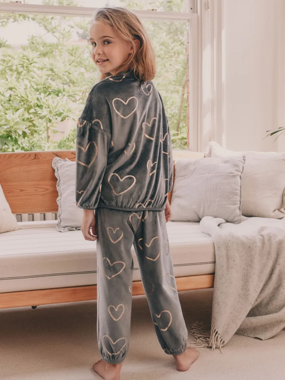 Gris anthracite cœur métallisé - Pyjama en laine polaire (9mths-16yrs)