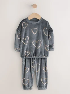 Gris anthracite cœur métallisé - Pyjama en laine polaire (9mths-16yrs)