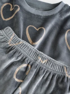 Gris anthracite cœur métallisé - Pyjama en laine polaire (9mths-16yrs)