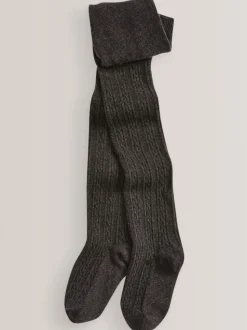 Gris anthracite/rose/crème - Lot de 3 collants en torsades de coton riche