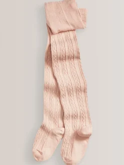 Gris anthracite/rose/crème - Lot de 3 collants en torsades de coton riche