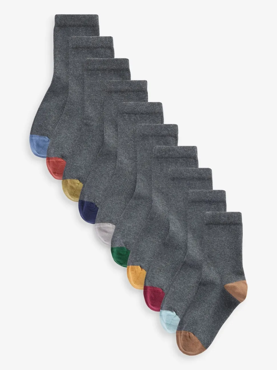 Gris avec talon et orteil contrastés - Paquet de chaussettes en coton riche 10