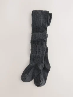 Gris avoine noire et bleu marine - Lot de 5 collants en torsades de coton riche